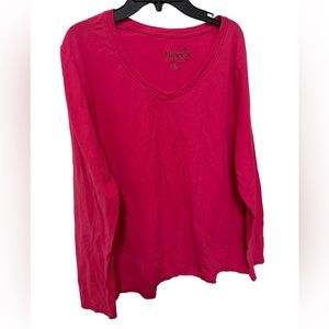 Hanes Women's Cotton V Neck T-Shirt with Long Sleeves, Size XL/XG